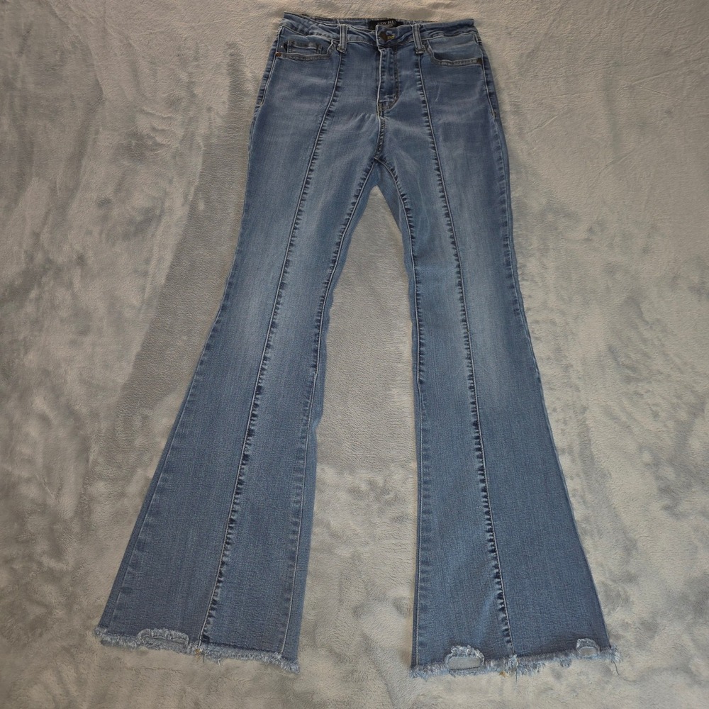 Judy Blue Super Flare Fit Raw Hem Jeans Medium Wash 7/28